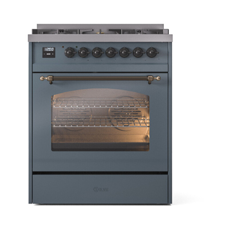 Nostalgie II 30 UP30NMPBGB Freestanding Dual Fuel Range with 5 Sealed Burners Single Oven with Triple Glass Door with Bronze knobs UP30NMPBGBLP