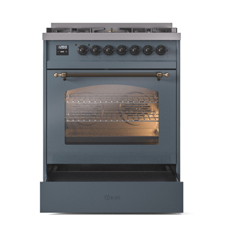 Nostalgie II 30 UP30NMPBGB Freestanding Dual Fuel Range with 5 Sealed Burners Single Oven with Triple Glass Door with Bronze knobs UP30NMPBGBLP