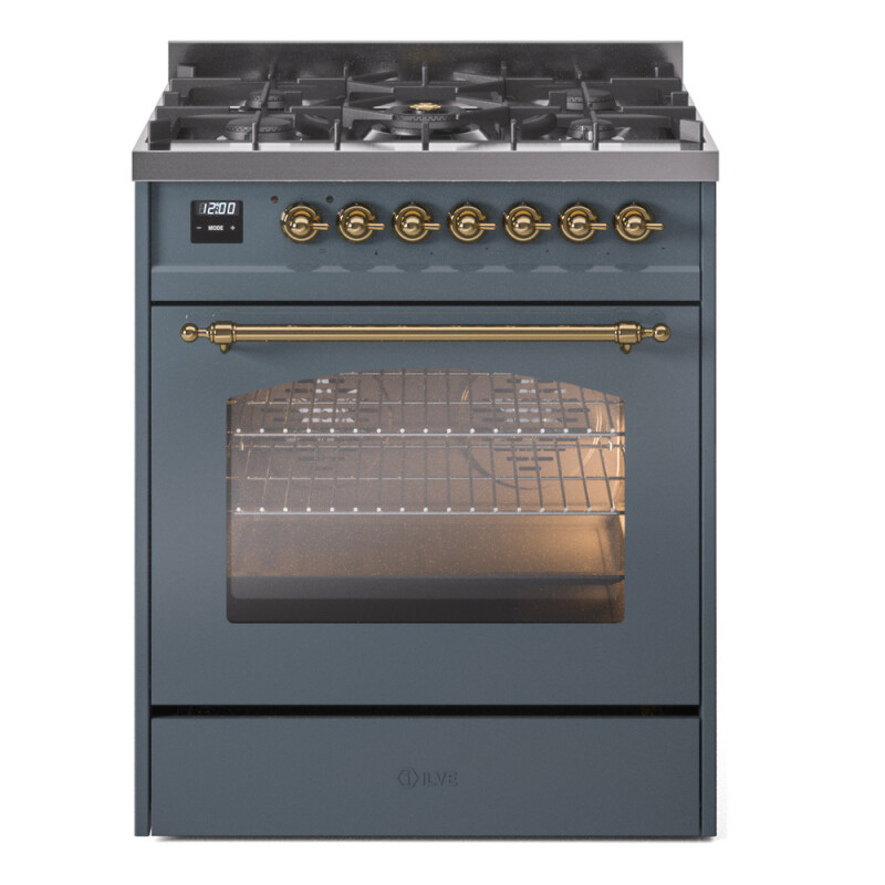 Nostalgie II 30 UP30NMPBGG Freestanding Dual Fuel Range with 5 Sealed Burners Single Oven with Triple Glass Door with Brass knobs UP30NMPBGGLP
