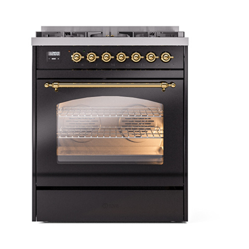Nostalgie II Series 30 inch Freestanding Dual Fuel Range with Natural Gas, 5 Sealed Burners, 4 cu. ft. Total Oven Capacity, Convection Oven, Continuous Grates, Viewing Window, Storage Drawer  UP30NMPBKG