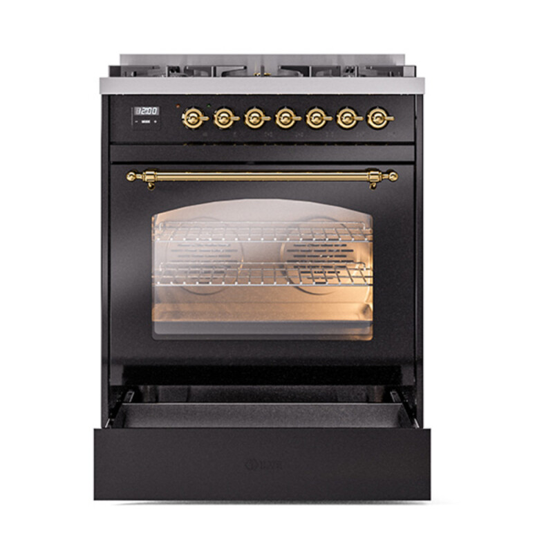 Nostalgie II Series 30 inch Freestanding Dual Fuel Range with Natural Gas, 5 Sealed Burners, 4 cu. ft. Total Oven Capacity, Convection Oven, Continuous Grates, Viewing Window, Storage Drawer  UP30NMPBKG