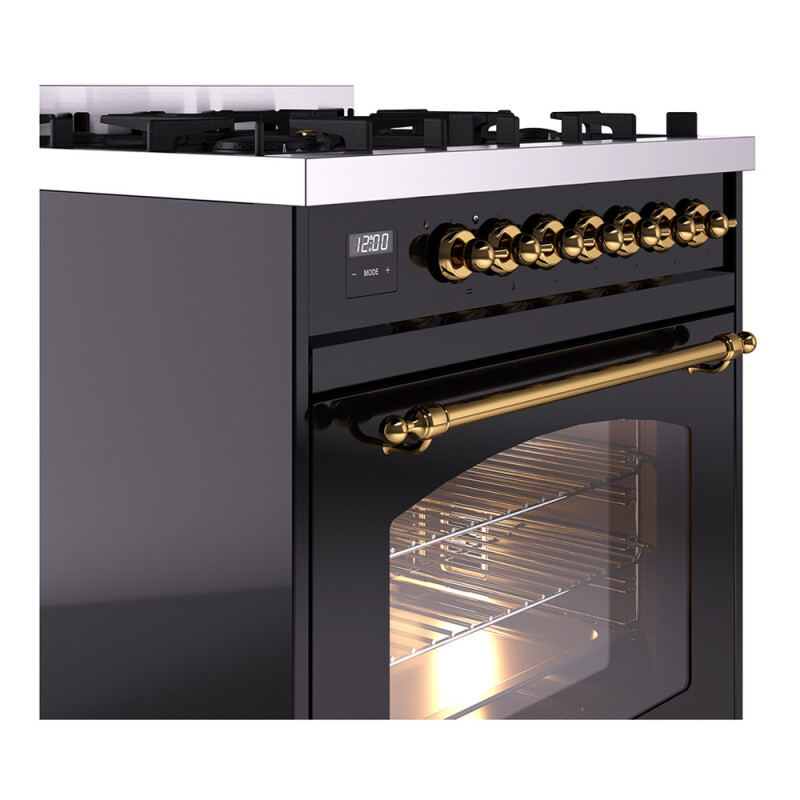Nostalgie II Series 30 inch Freestanding Dual Fuel Range with Natural Gas, 5 Sealed Burners, 4 cu. ft. Total Oven Capacity, Convection Oven, Continuous Grates, Viewing Window, Storage Drawer  UP30NMPBKG