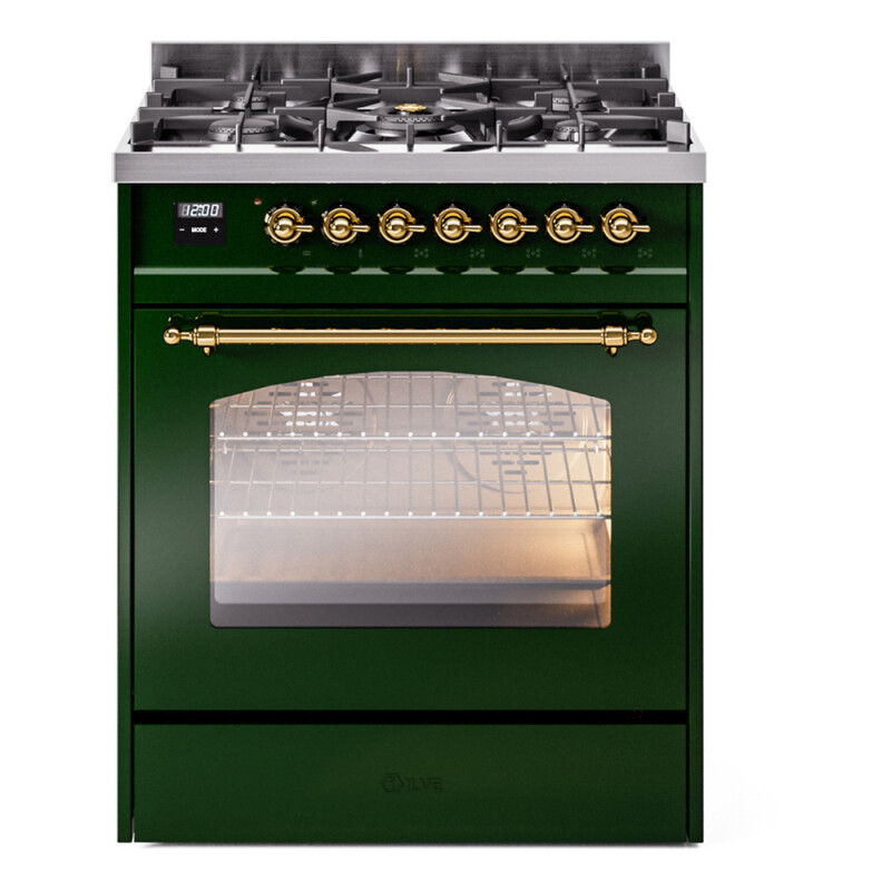 Nostalgie II 30 UP30NMPEGG Freestanding Dual Fuel Range with 5 Sealed Burners Single Oven with Triple Glass Door with Brass knobs UP30NMPEGG