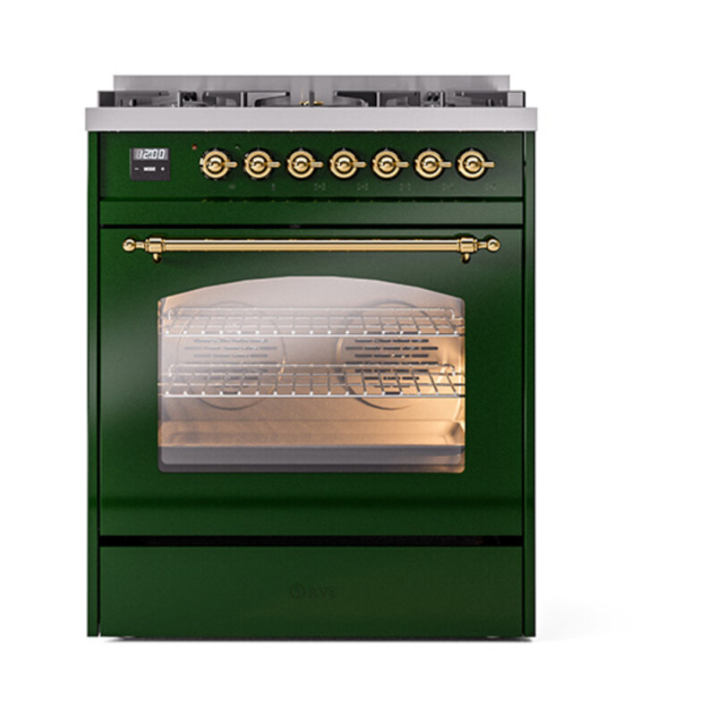 Nostalgie II 30 UP30NMPEGG Freestanding Dual Fuel Range with 5 Sealed Burners Single Oven with Triple Glass Door with Brass knobs UP30NMPEGG