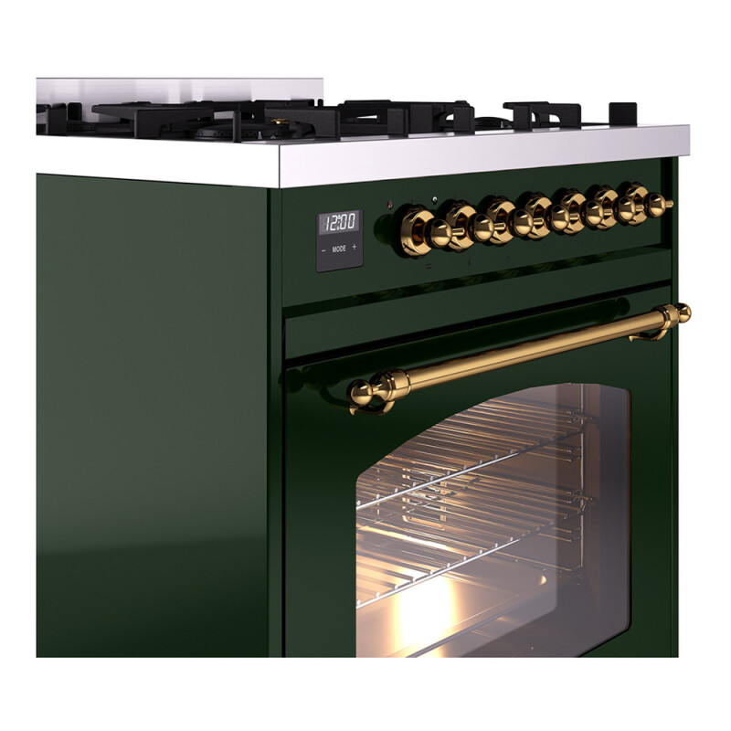 Nostalgie II 30 UP30NMPEGG Freestanding Dual Fuel Range with 5 Sealed Burners Single Oven with Triple Glass Door with Brass knobs UP30NMPEGG