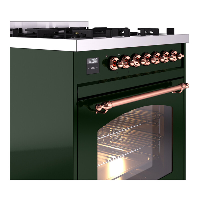 Nostalgie II 30 UP30NMPEGP Freestanding Dual Fuel Range with 5 Sealed Burners Single Oven with Triple Glass Door with Copper knobs UP30NMPEGP