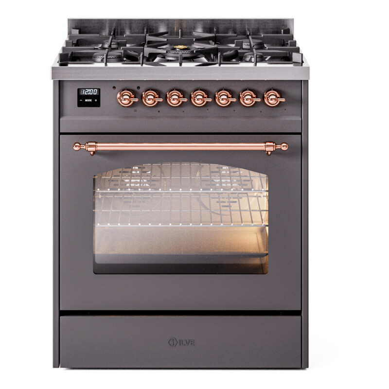 Nostalgie II 30 UP30NMPMGP Freestanding Dual Fuel Range with 5 Sealed Burners Single Oven with Triple Glass Door with Copper knobs UP30NMPMGPLP