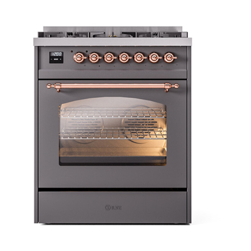 Nostalgie II 30 UP30NMPMGP Freestanding Dual Fuel Range with 5 Sealed Burners Single Oven with Triple Glass Door with Copper knobs UP30NMPMGPLP