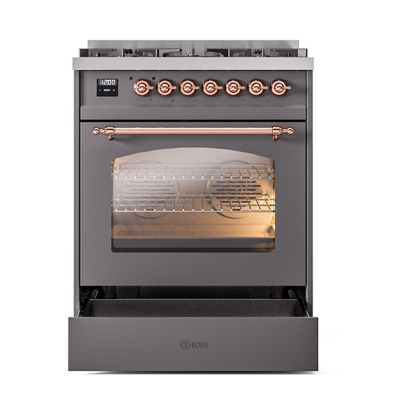 Nostalgie II 30 UP30NMPMGP Freestanding Dual Fuel Range with 5 Sealed Burners Single Oven with Triple Glass Door with Copper knobs UP30NMPMGPLP