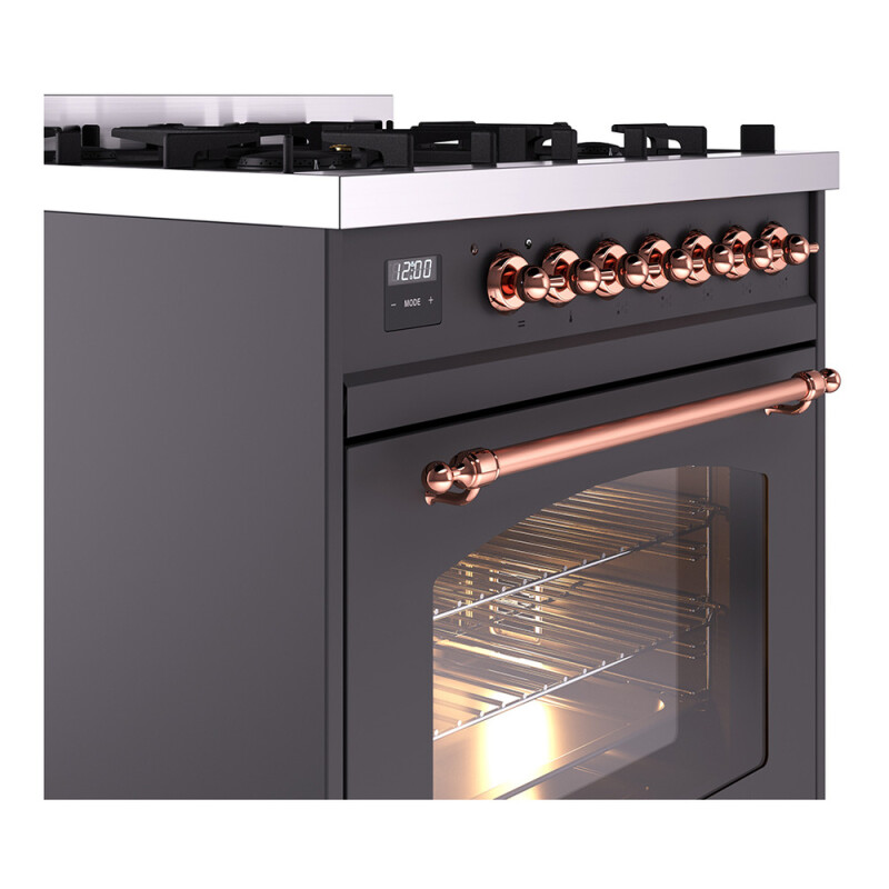 Nostalgie II 30 UP30NMPMGP Freestanding Dual Fuel Range with 5 Sealed Burners Single Oven with Triple Glass Door with Copper knobs UP30NMPMGPLP