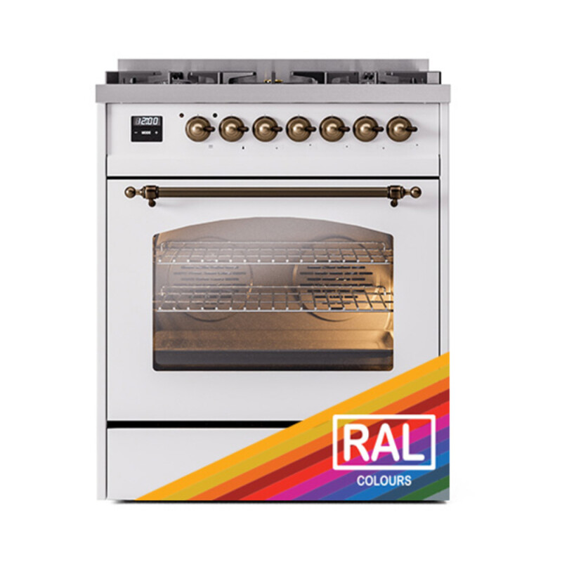 Nostalgie II 30 UP30NMPRAB Freestanding Dual Fuel Range with 5 Sealed Burners Single Oven with Triple Glass Door with Bronze knobs UP30NMPRAB