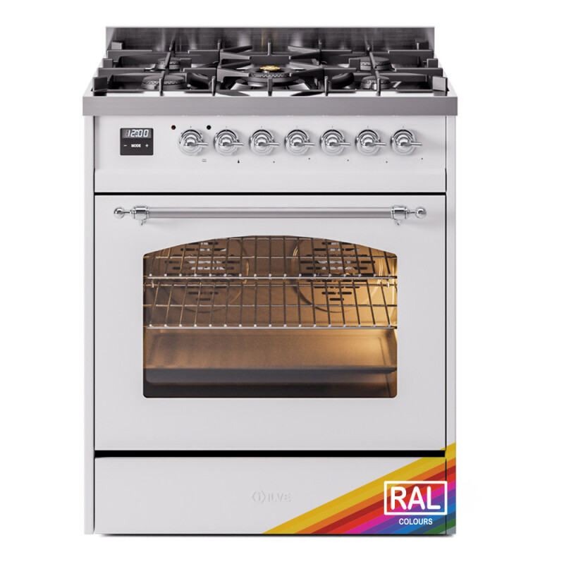 Nostalgie II 30 UP30NMPRAC Freestanding Dual Fuel Range with 5 Sealed Burners Single Oven with Triple Glass Door with Chrome knobs UP30NMPRACLP