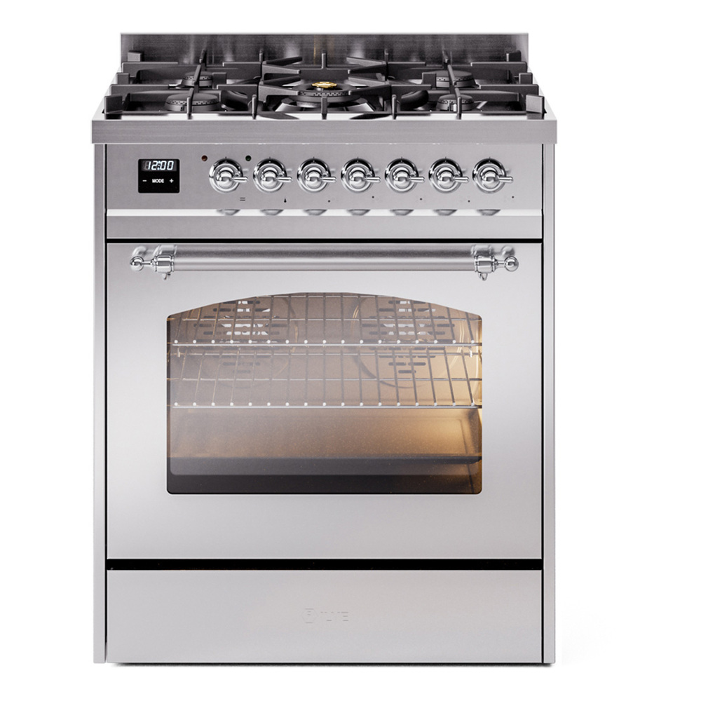 Nostalgie II Series 30 inch Freestanding Dual Fuel Range with Natural Gas, 5 Sealed Burners, 4 cu. ft. Total Oven Capacity, Convection Oven, Continuous Grates, Storage Drawer with Chrome Trim