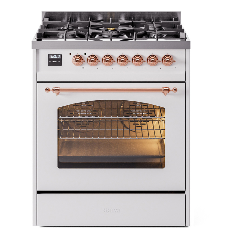 Nostalgie II 30 UP30NMPWHP Freestanding Dual Fuel Range with 5 Sealed Burners Single Oven with Triple Glass Door with Copper knobs UP30NMPWHP