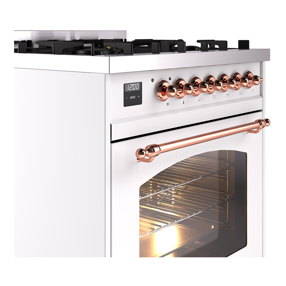 Nostalgie II 30 UP30NMPWHP Freestanding Dual Fuel Range with 5 Sealed Burners Single Oven with Triple Glass Door with Copper knobs UP30NMPWHP