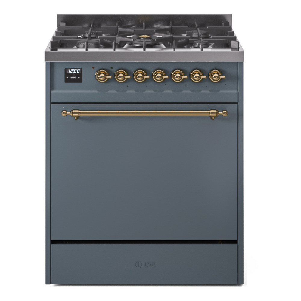 Nostalgie II 30 UP30QNMPBGG Freestanding Dual Fuel Range with 5 Sealed Burners Single Oven with Solid Door with Brass knobs UP30QNMPBGG