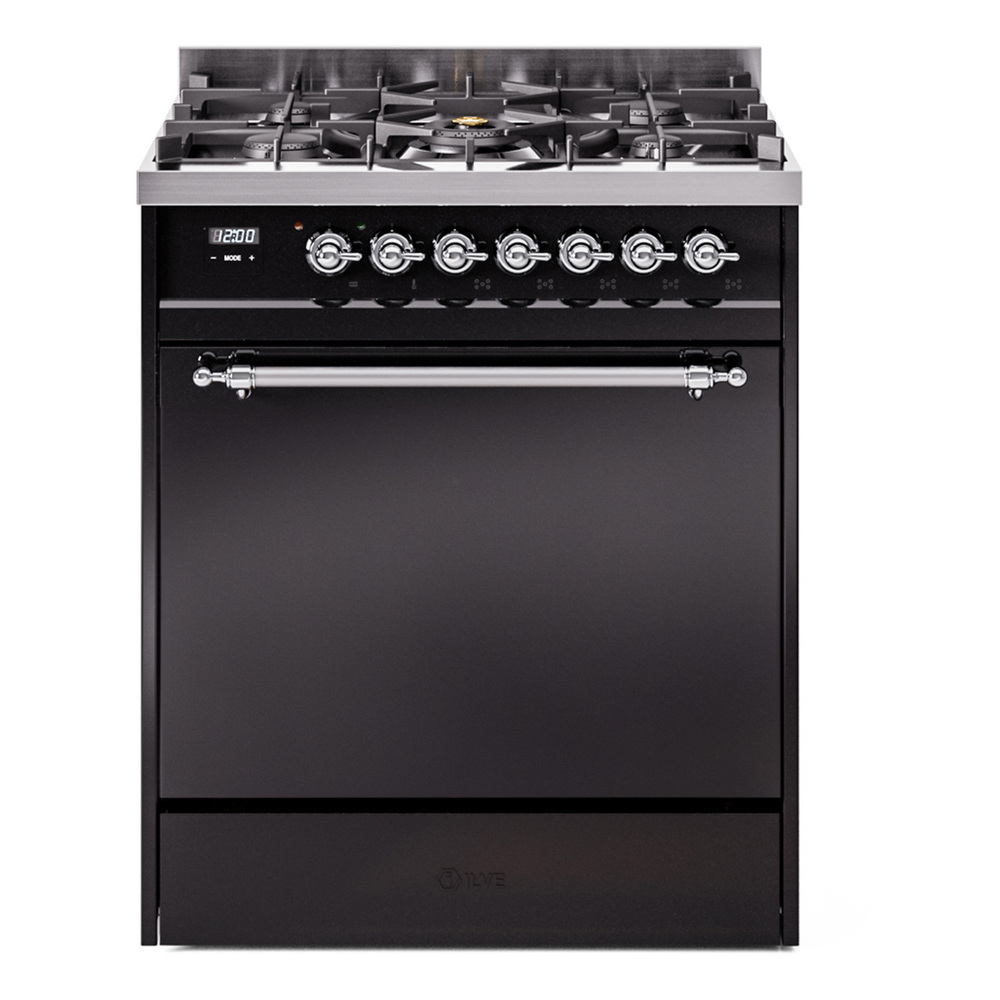 Nostalgie II 30 UP30QNMPBKC Freestanding Dual Fuel Range with 5 Sealed Burners Single Oven with Solid Door with Chrome knobs UP30QNMPBKC