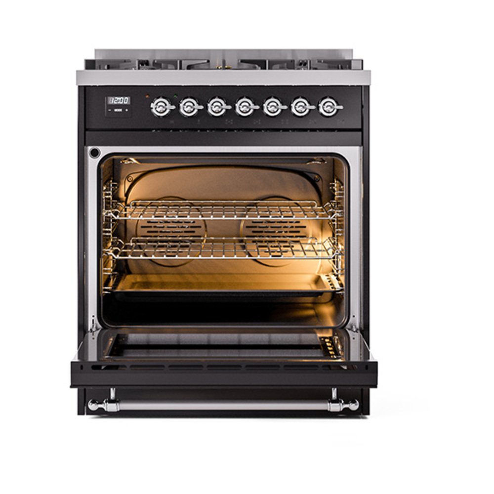 Nostalgie II 30 UP30QNMPBKC Freestanding Dual Fuel Range with 5 Sealed Burners Single Oven with Solid Door with Chrome knobs UP30QNMPBKC