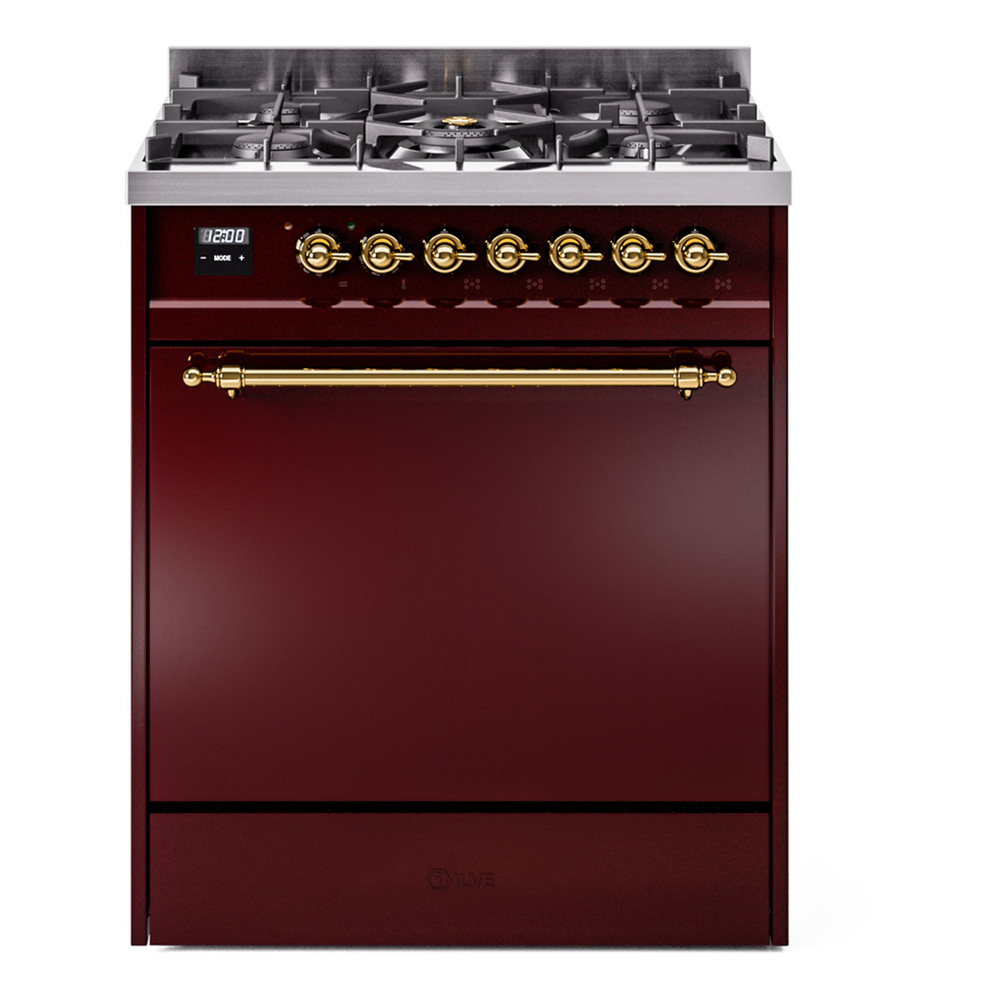 Nostalgie II 30 UP30QNMPBUG Freestanding Dual Fuel Range with 5 Sealed Burners Single Oven with Solid Door with Brass knobs UP30QNMPBUGLP