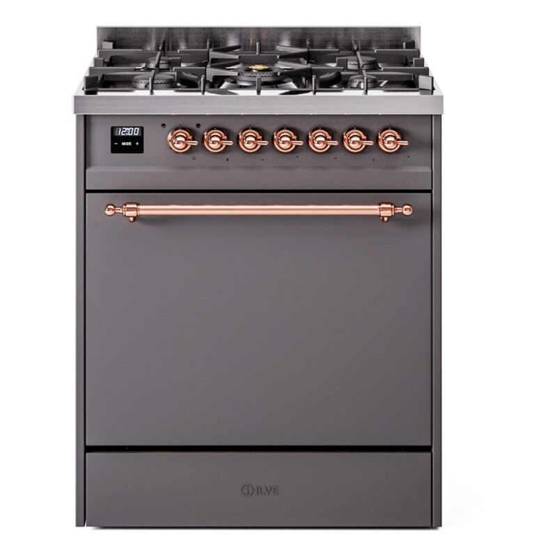 Nostalgie II 30 UP30QNMPMGP Freestanding Dual Fuel Range with 5 Sealed Burners Single Oven with Solid Door with Copper knobs UP30QNMPMGP