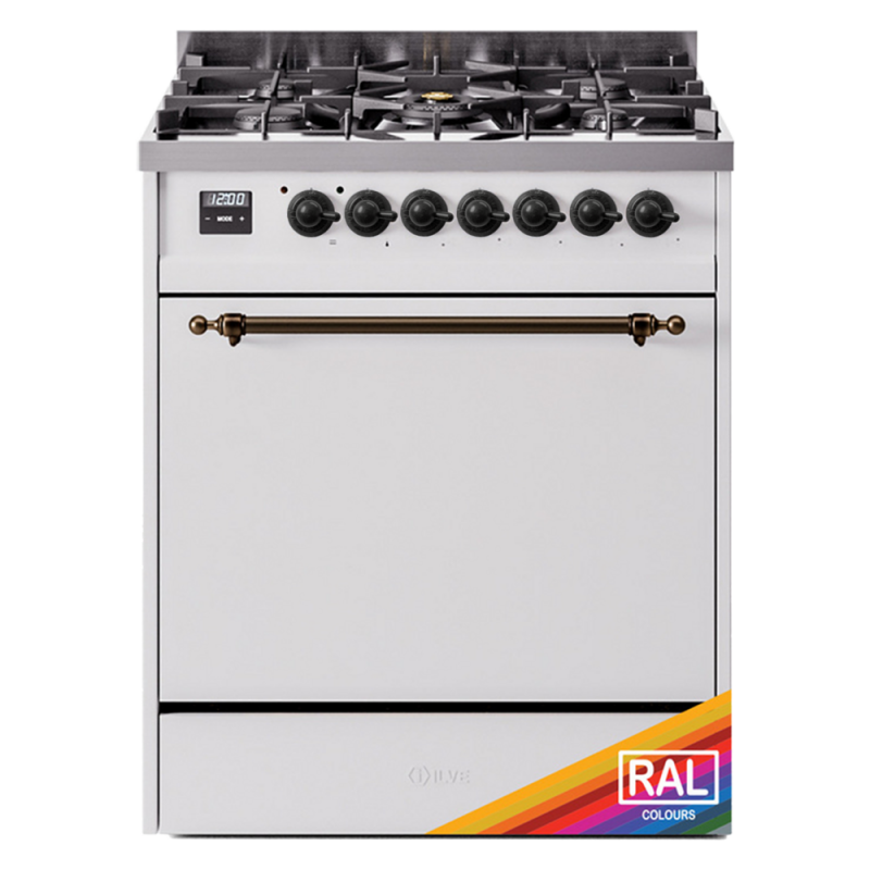 Nostalgie II 30 UP30QNMPRAB Freestanding Dual Fuel Range with 5 Sealed Burners Single Oven with Solid Door with Bronze knobs UP30QNMPRABLP