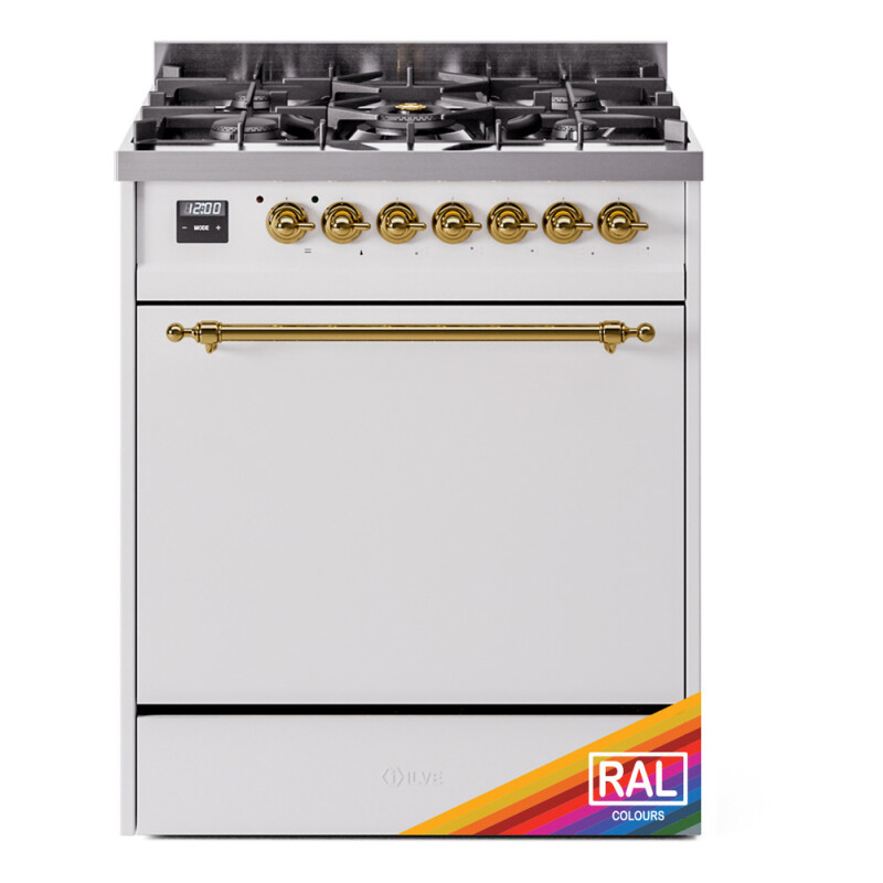 Nostalgie II 30 UP30QNMPRAG Freestanding Dual Fuel Range with 5 Sealed Burners Single Oven with Solid Door with Brass knobs UP30QNMPRAG