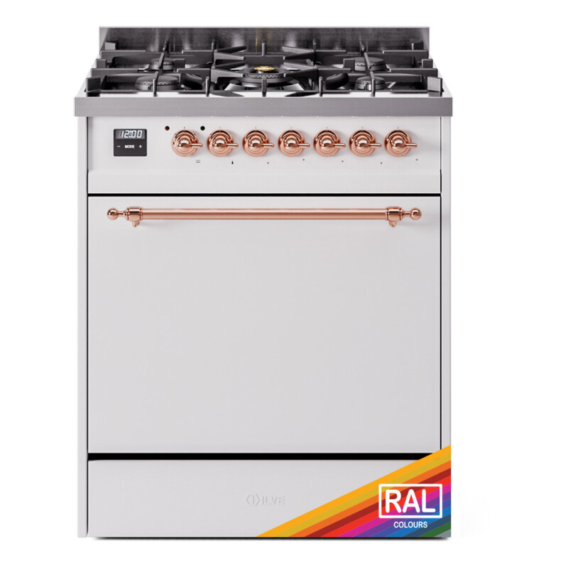 Nostalgie II 30 UP30QNMPRAP Freestanding Dual Fuel Range with 5 Sealed Burners Single Oven with Solid Door with Copper knobs UP30QNMPRAP