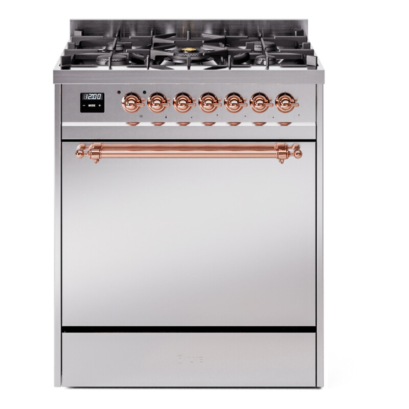 Nostalgie II 30 UP30QNMPSSP Freestanding Dual Fuel Range with 5 Sealed Burners Single Oven with Solid Door with Copper knobs UP30QNMPSSP