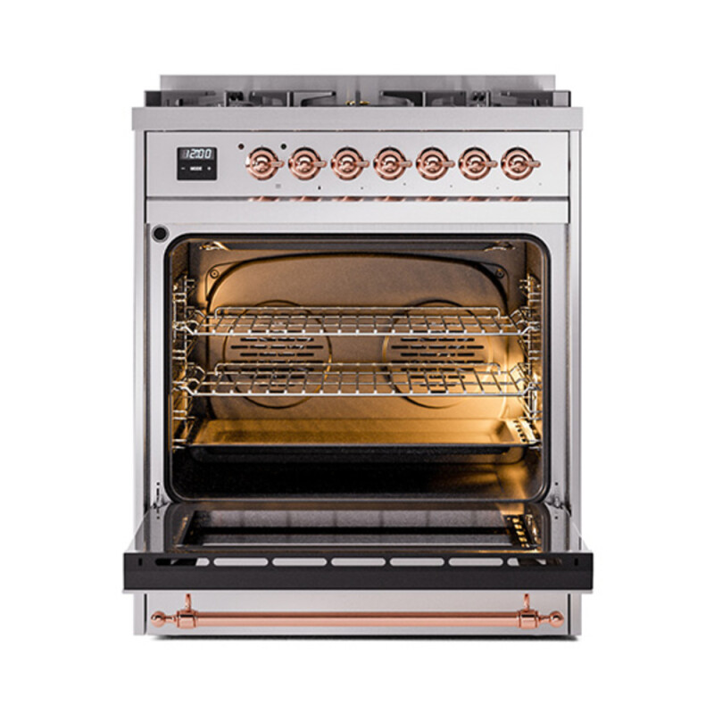 Nostalgie II 30 UP30QNMPSSP Freestanding Dual Fuel Range with 5 Sealed Burners Single Oven with Solid Door with Copper knobs UP30QNMPSSP
