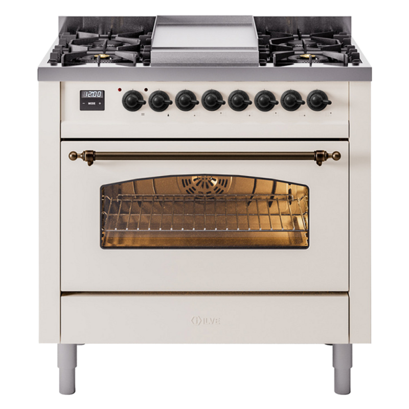 Nostalgie II Series 36 inch Freestanding Dual Fuel Range with Natural Gas, 6 Sealed Burners, 3.5 cu. ft. Total Oven Capacity, Griddle, Convection Oven, Continuous Grates, Storage Drawer, with