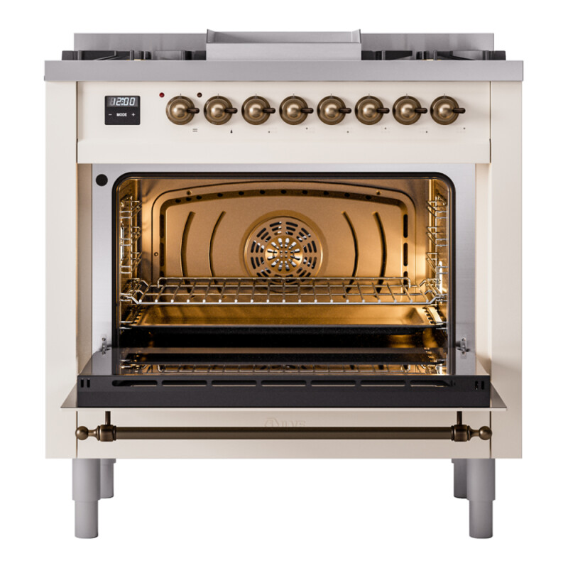 Nostalgie II Series 36 inch Freestanding Dual Fuel Range with Natural Gas, 6 Sealed Burners, 3.5 cu. ft. Total Oven Capacity, Griddle, Convection Oven, Continuous Grates, Storage Drawer, with UP36FNMPAWB
