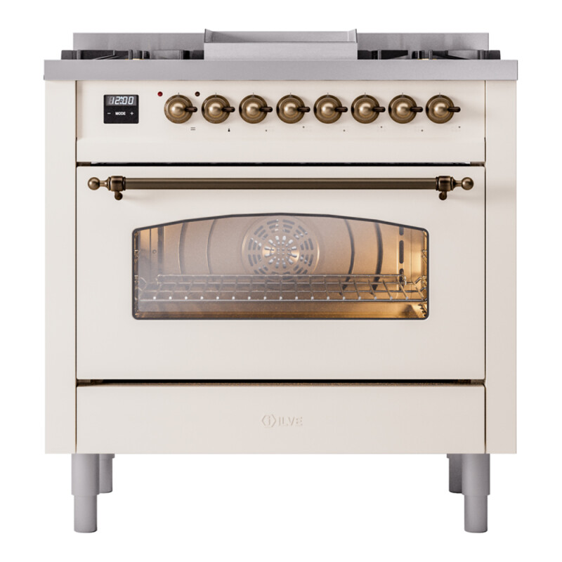 Nostalgie II Series 36 inch Freestanding Dual Fuel Range with Natural Gas, 6 Sealed Burners, 3.5 cu. ft. Total Oven Capacity, Griddle, Convection Oven, Continuous Grates, Storage Drawer, with UP36FNMPAWB
