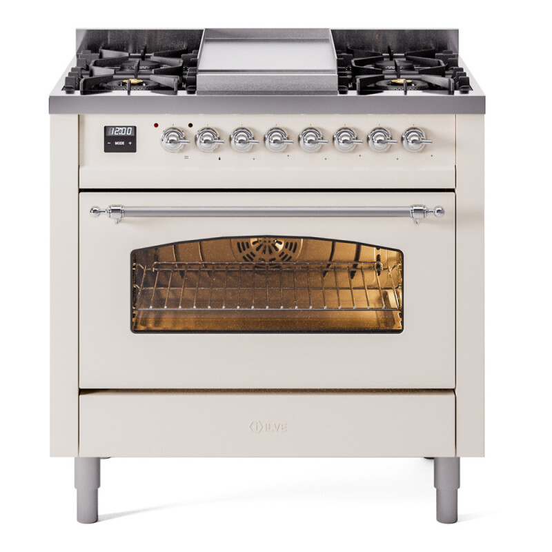 Nostalgie II 36 UP36FNMPAWC Freestanding Dual Fuel Range with 6 Sealed Burners with Griddle Single Oven with Triple Glass Door with Chrome knobs UP36FNMPAWC