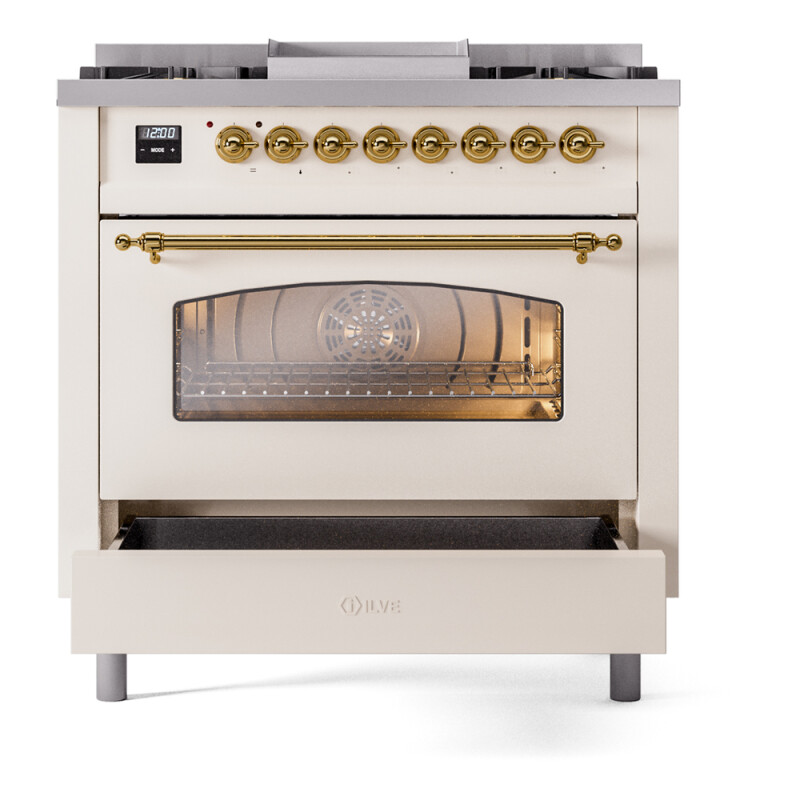 Nostalgie II Series 36 inch Freestanding Dual Fuel Range with Natural Gas, 6 Sealed Burners, 3.5 cu. ft. Total Oven Capacity, Griddle, Convection Oven, Continuous Grates, Storage Drawer, with UP36FNMPAWG