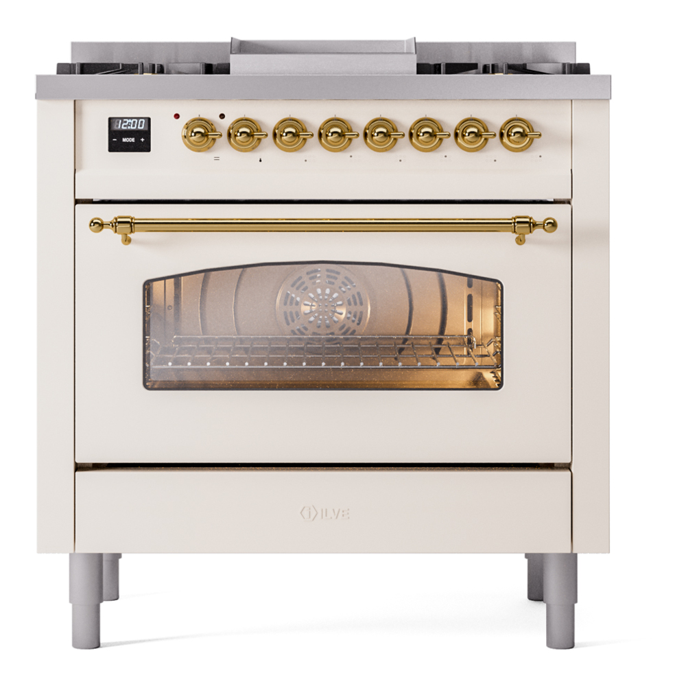 Nostalgie II Series 36 inch Freestanding Dual Fuel Range with Liquid Propane, 6 Sealed Burners, 3.5 cu. ft. Total Oven Capacity, Griddle, Convection Oven, Continuous Grates, Storage Drawer wi UP36FNMPAWGLP