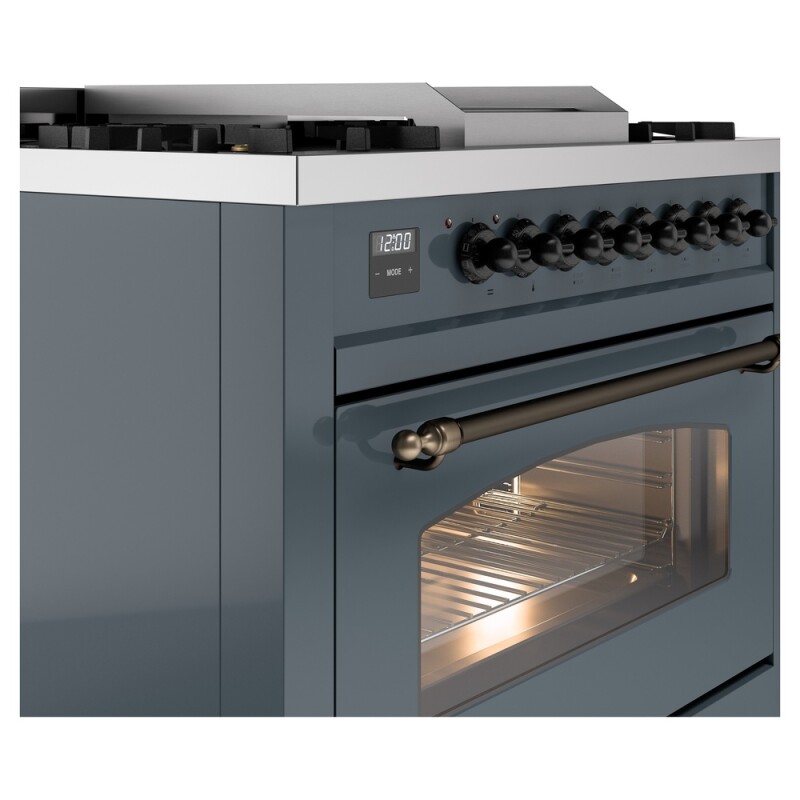 Nostalgie II 36 UP36FNMPBGB Freestanding Dual Fuel Range with 6 Sealed Burners with Griddle Single Oven with Triple Glass Door with Bronze knobs UP36FNMPBGB