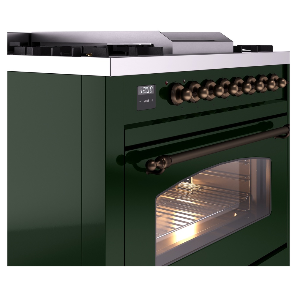 Nostalgie II 36 UP36FNMPEGB Freestanding Dual Fuel Range with 6 Sealed Burners with Griddle Single Oven with Triple Glass Door with Bronze knobs UP36FNMPEGB