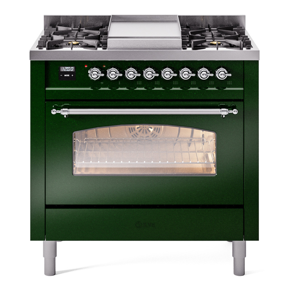 Nostalgie II 36 UP36FNMPEGC Freestanding Dual Fuel Range with 6 Sealed Burners with Griddle Single Oven with Triple Glass Door with Chrome knobs UP36FNMPEGC