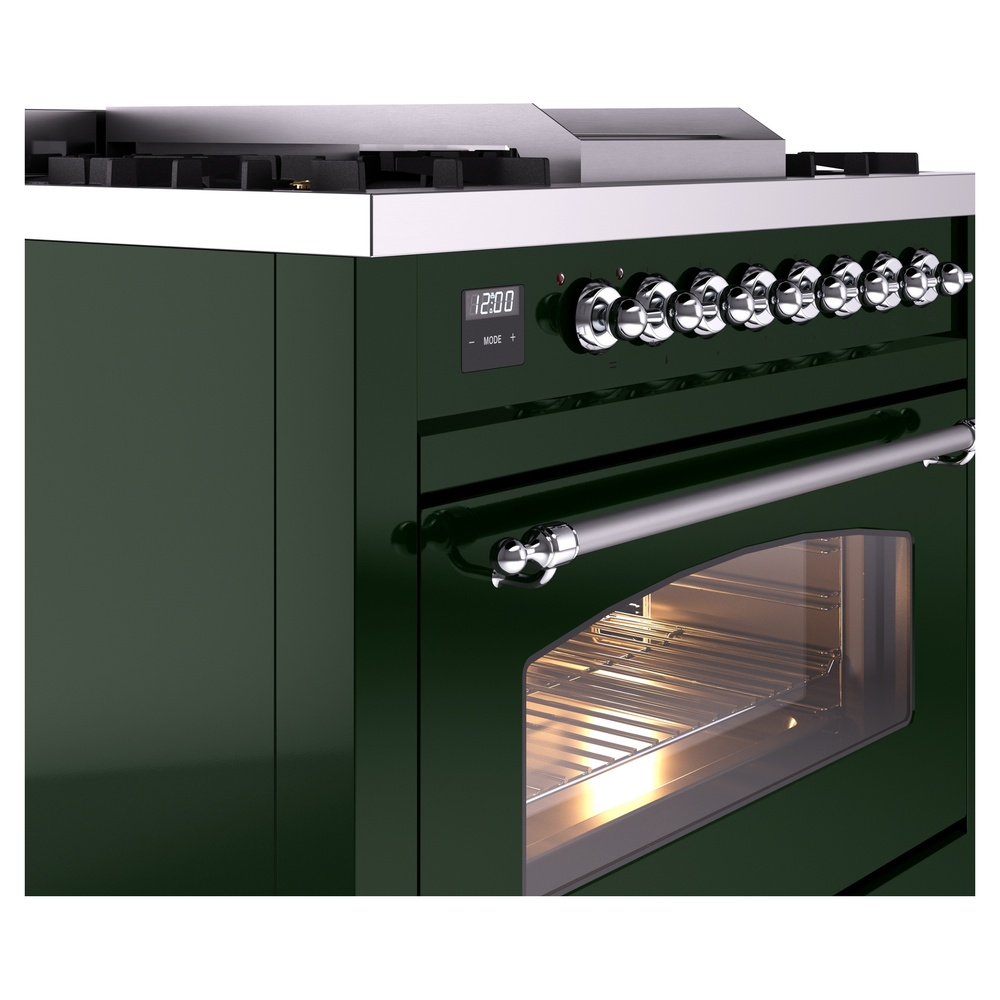 Nostalgie II 36 UP36FNMPEGC Freestanding Dual Fuel Range with 6 Sealed Burners with Griddle Single Oven with Triple Glass Door with Chrome knobs UP36FNMPEGC