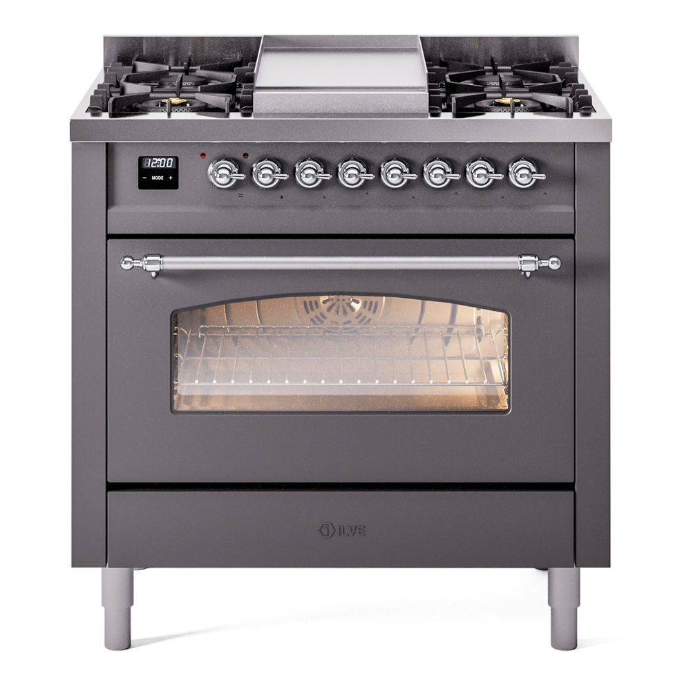 Nostalgie II 36 UP36FNMPMGC Freestanding Dual Fuel Range with 6 Sealed Burners with Griddle Single Oven with Triple Glass Door with Chrome knobs UP36FNMPMGC