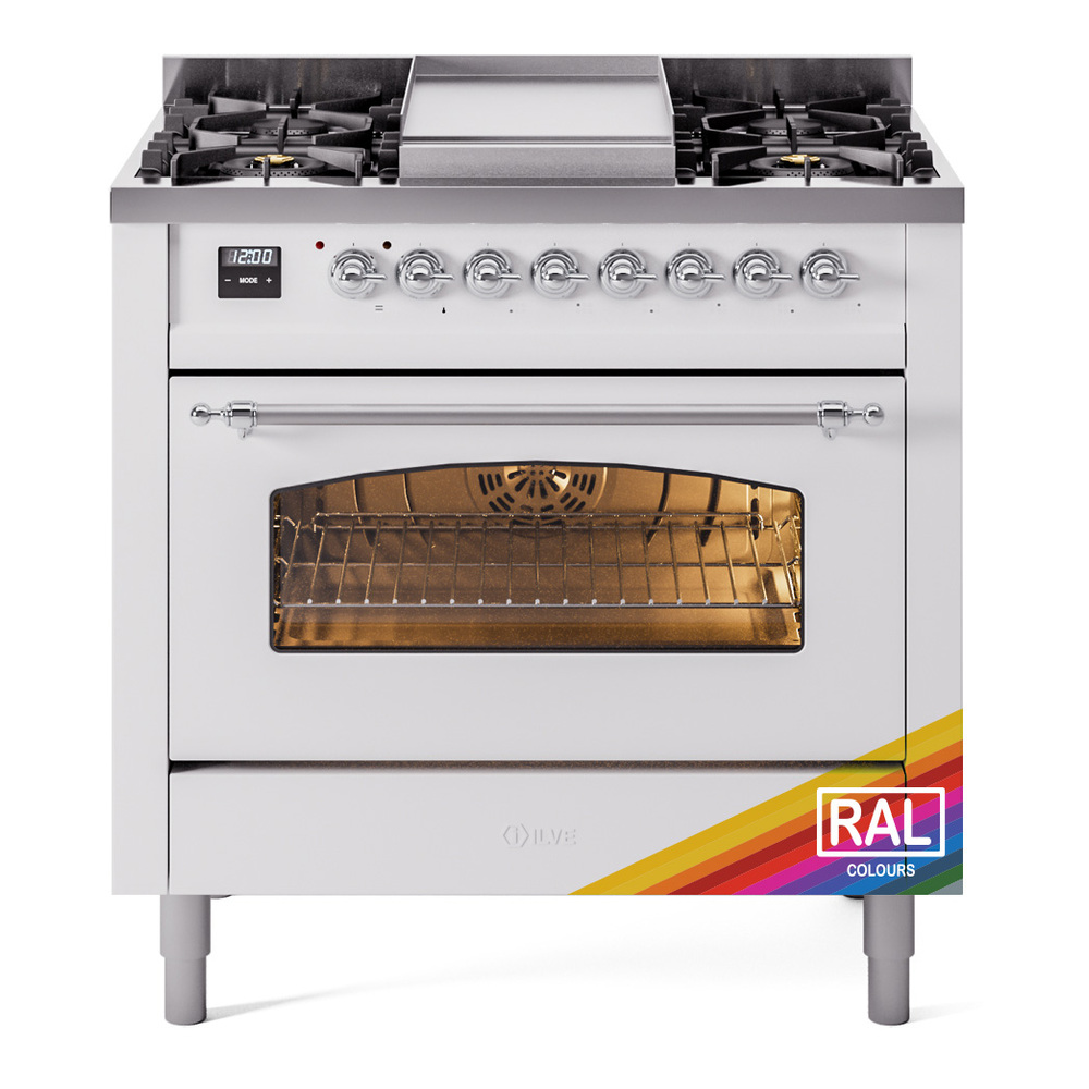 Nostalgie II 36 UP36FNMPRAC Freestanding Dual Fuel Range with 6 Sealed Burners with Griddle Single Oven with Triple Glass Door with Chrome knobs UP36FNMPRAC