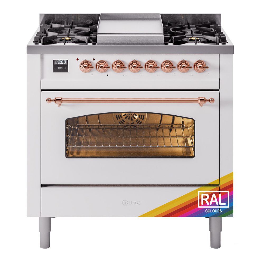 Nostalgie II 36 UP36FNMPRAP Freestanding Dual Fuel Range with 6 Sealed Burners with Griddle Single Oven with Triple Glass Door with Copper knobs UP36FNMPRAP