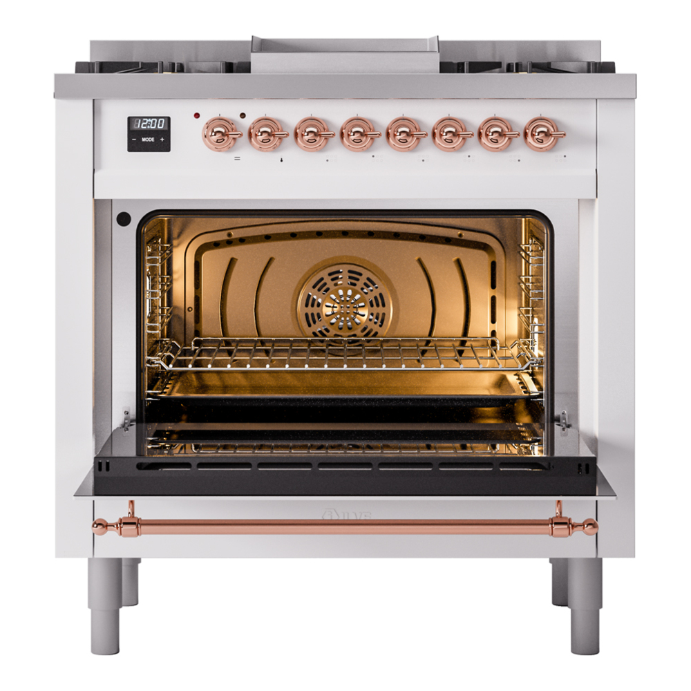 Nostalgie II 36 UP36FNMPRAP Freestanding Dual Fuel Range with 6 Sealed Burners with Griddle Single Oven with Triple Glass Door with Copper knobs UP36FNMPRAP