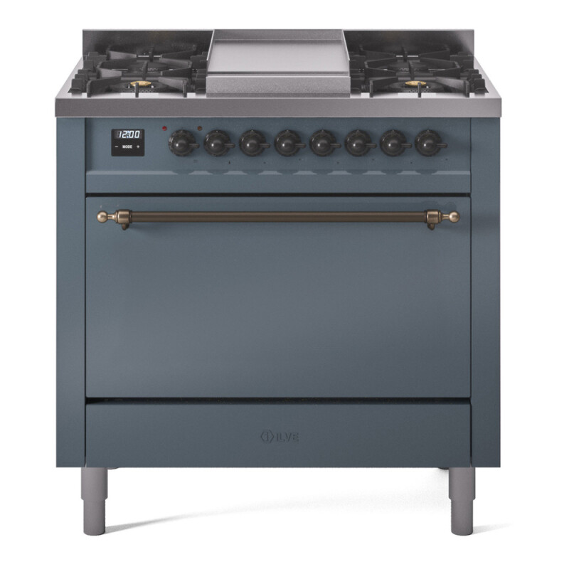 Nostalgie II 36 UP36FQNMPBGB Freestanding Dual Fuel Range with 6 Sealed Burners with Griddle Single Oven with Solid Door with Bronze knobs UP36FQNMPBGBLP