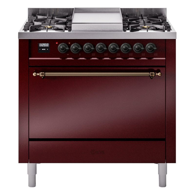 Nostalgie II 36 UP36FQNMPBUB Freestanding Dual Fuel Range with 6 Sealed Burners with Griddle Single Oven with Solid Door with Bronze knobs UP36FQNMPBUBLP