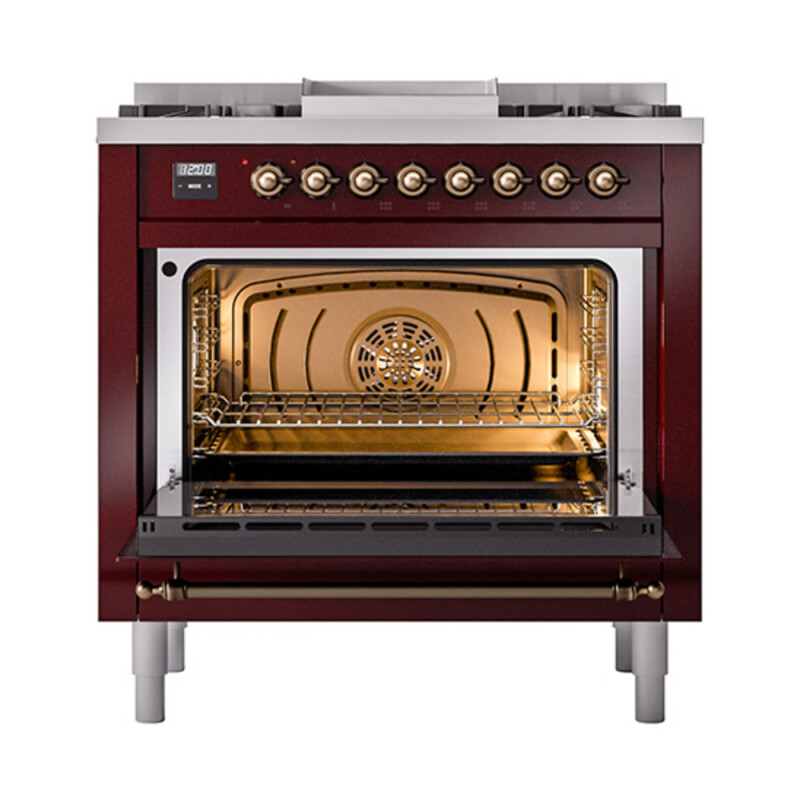 Nostalgie II 36 UP36FQNMPBUB Freestanding Dual Fuel Range with 6 Sealed Burners with Griddle Single Oven with Solid Door with Bronze knobs UP36FQNMPBUBLP