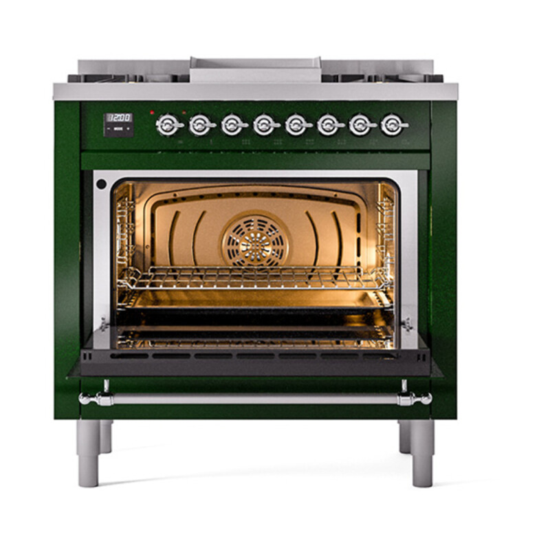 Nostalgie II 36 UP36FQNMPEGC Freestanding Dual Fuel Range with 6 Sealed Burners with Griddle Single Oven with Solid Door with Chrome knobs UP36FQNMPEGC