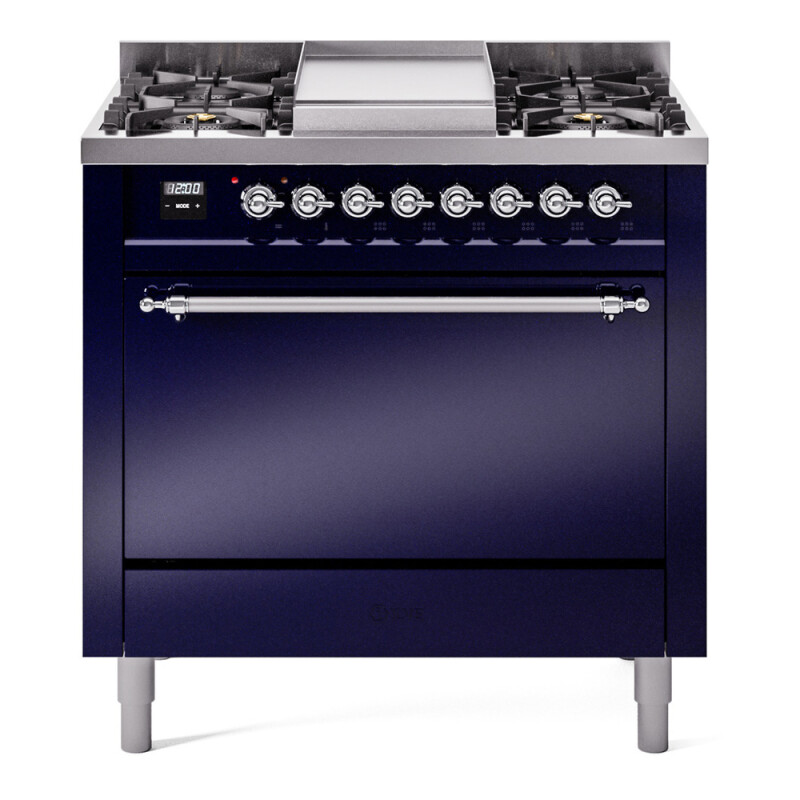 Nostalgie II 36 UP36FQNMPMBC Freestanding Dual Fuel Range with 6 Sealed Burners with Griddle Single Oven with Solid Door with Chrome knobs UP36FQNMPMBC