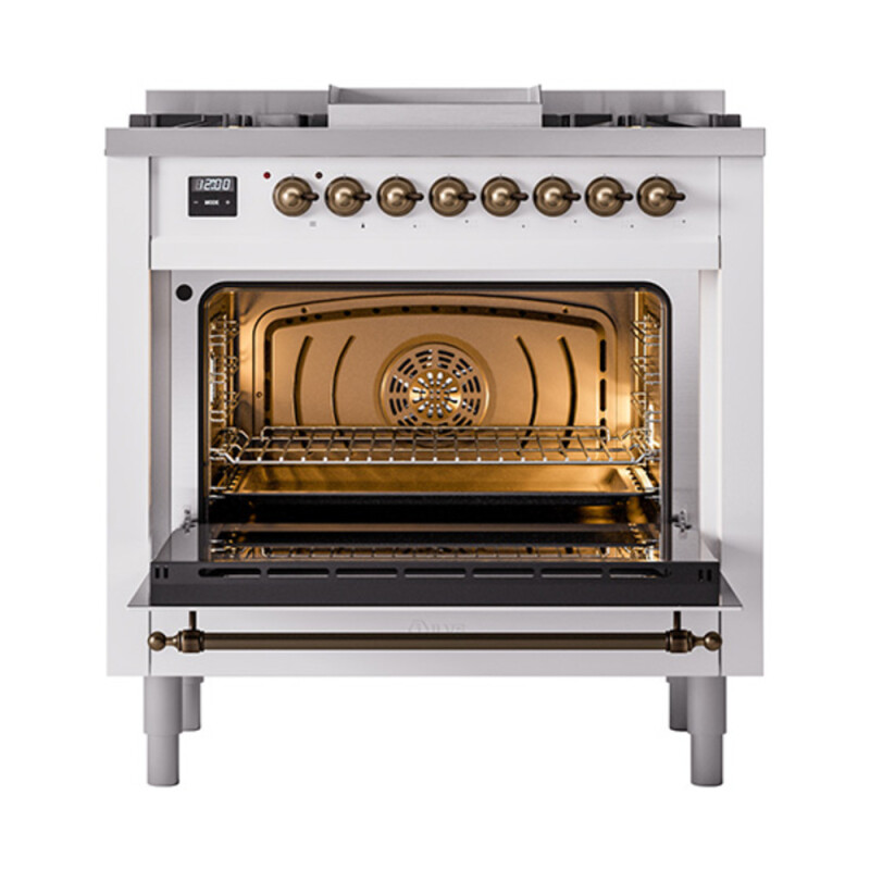 Nostalgie II 36 UP36FQNMPRAB Freestanding Dual Fuel Range with 6 Sealed Burners with Griddle Single Oven with Solid Door with Bronze knobs UP36FQNMPRABLP