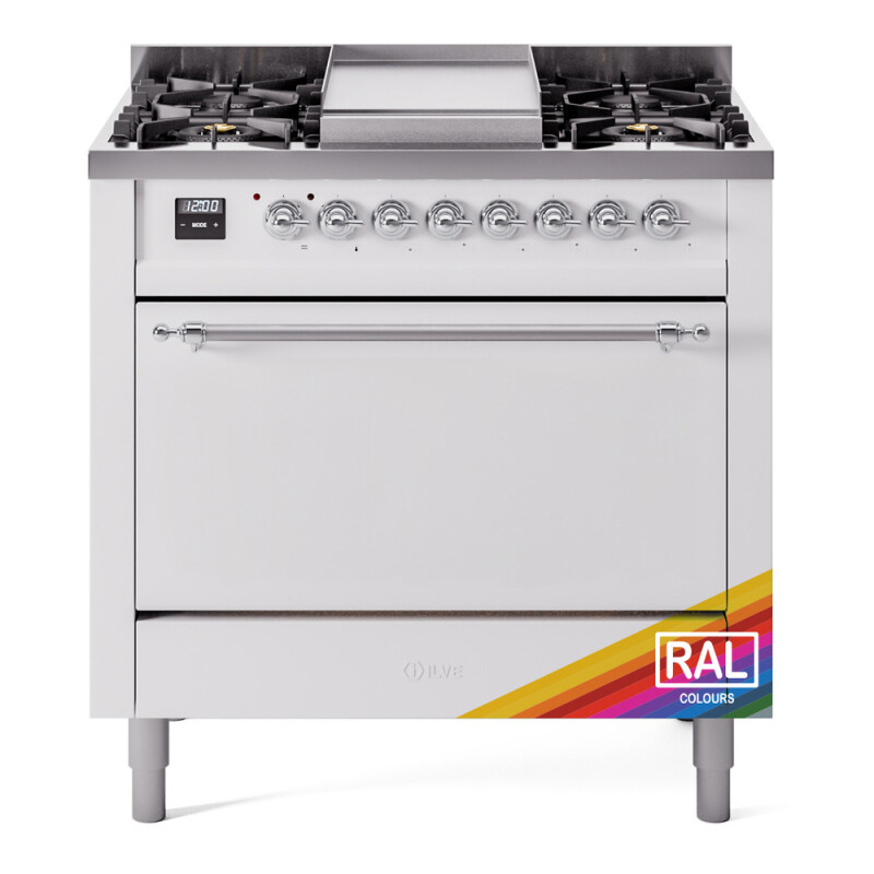 Nostalgie II 36 UP36FQNMPRAC Freestanding Dual Fuel Range with 6 Sealed Burners with Griddle Single Oven with Solid Door with Chrome knobs UP36FQNMPRAC